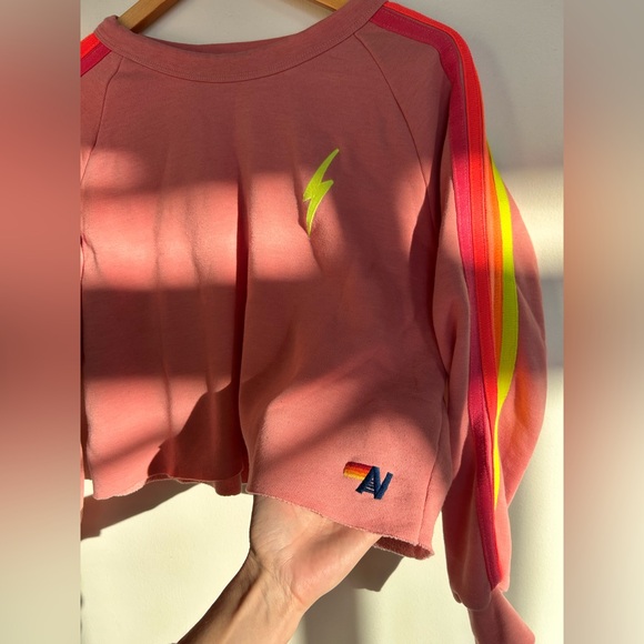 Aviator Nation Bolt Cropped Sweatshirt in Rose & Neon Pink Size M - Picture 7 of 10